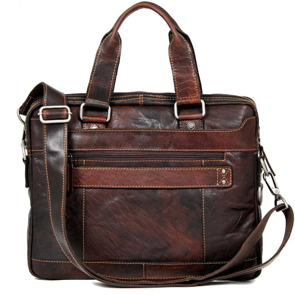 Jack Georges Belting Collection Double Gusset Top Zip Briefcase Brown
