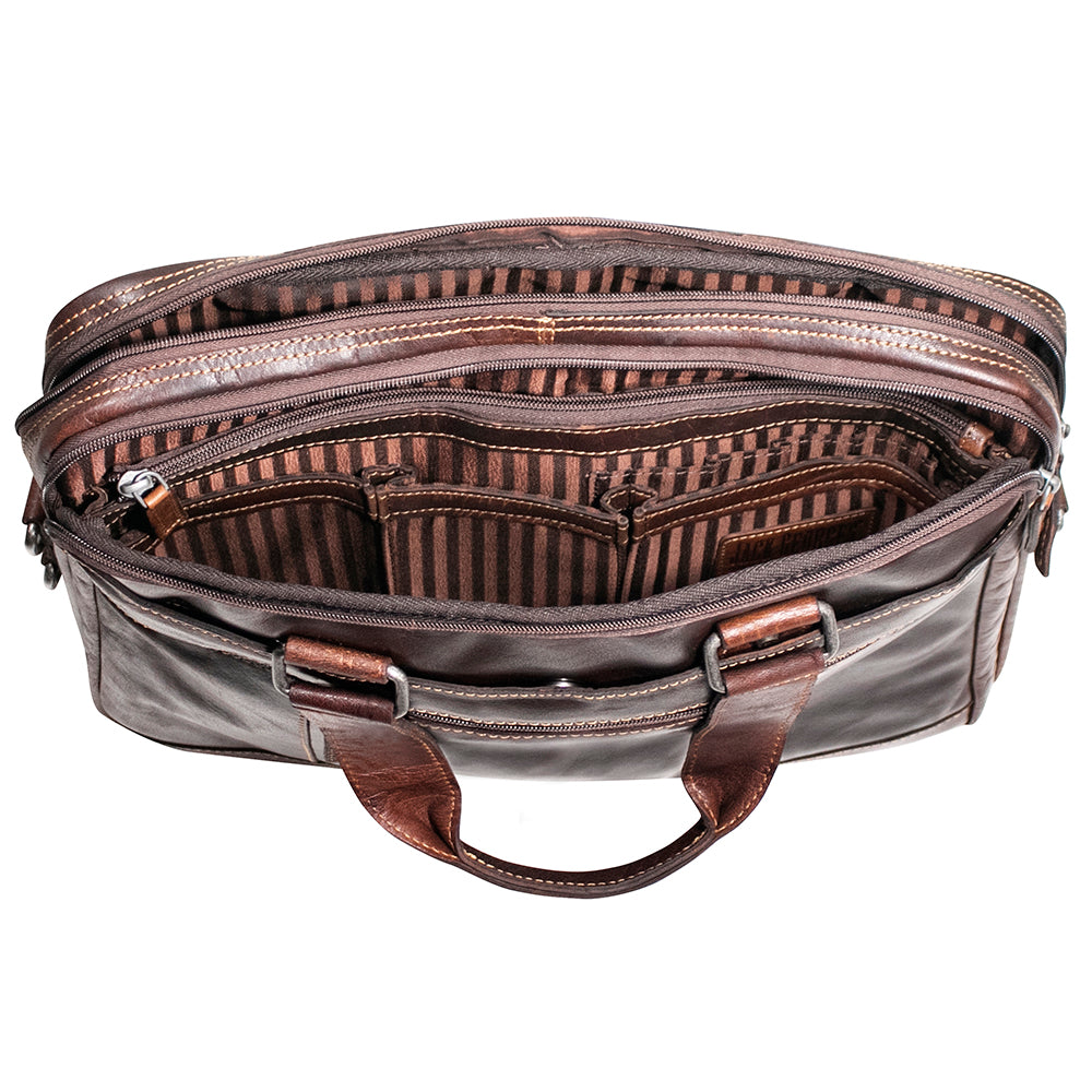 Voyager Slim Zippered Briefcase #7320 Brown Interior