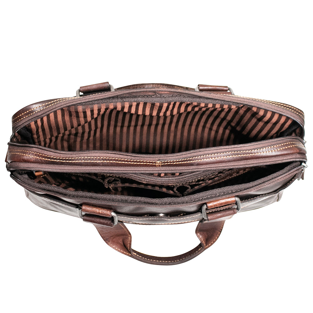 Voyager Slim Zippered Briefcase #7320 Brown Interior 2