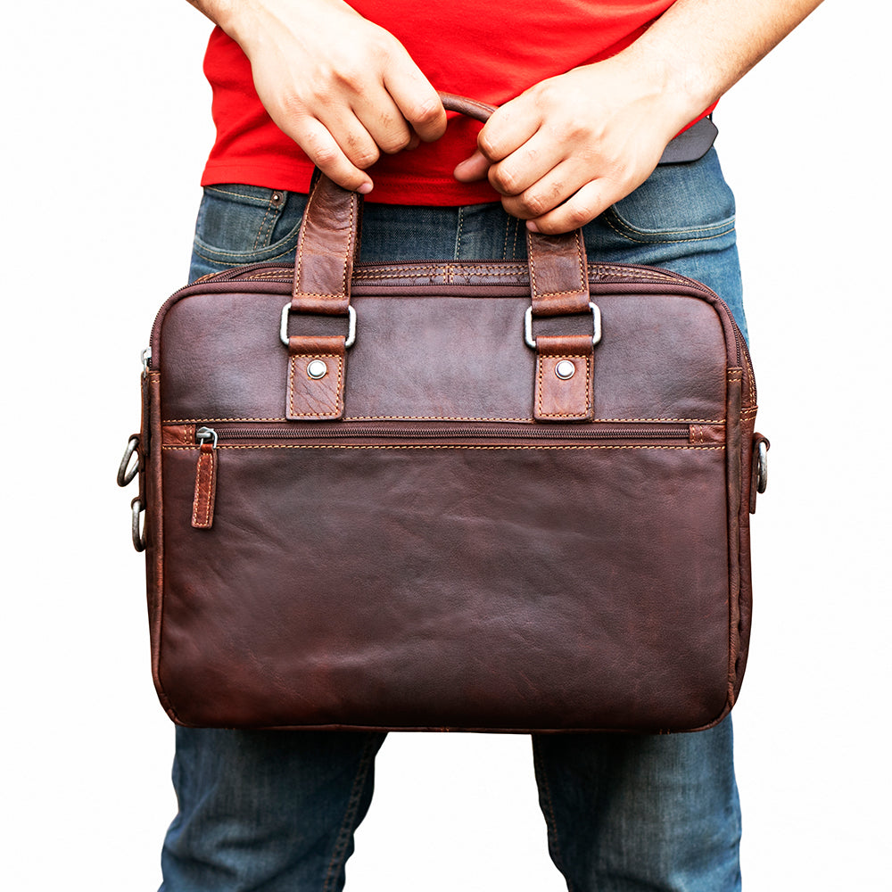 Voyager Professional Zippered Briefcase #7321 Brown Lifestyle Front