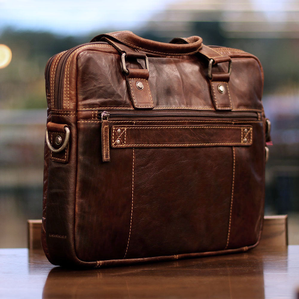 Leather Briefcase Laptop Bag Patina Leather Executive Office 