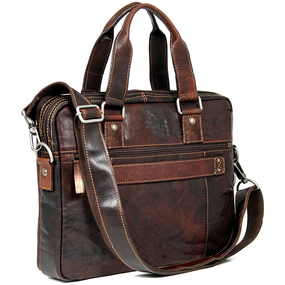 Voyager Professional Zippered Briefcase #7321 Brown Left Back