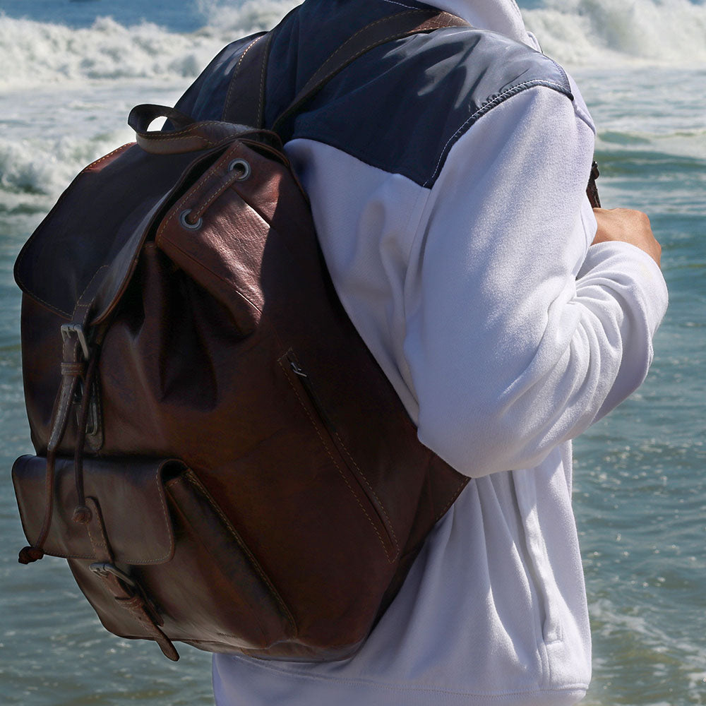 Leather Drawstring Backpack - Voyager #7517 | Jack Georges