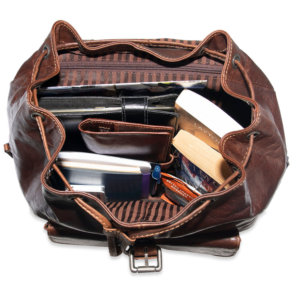 Voyager Drawstring Backpack #7517 Brown Interior