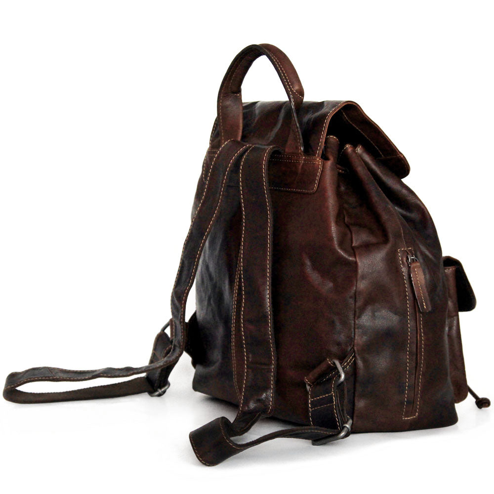 GAGLIANO レザー ブラウン バックパック 3ポケット Leather Drawstring Backpack - Voyager #7517 | Jack Georges