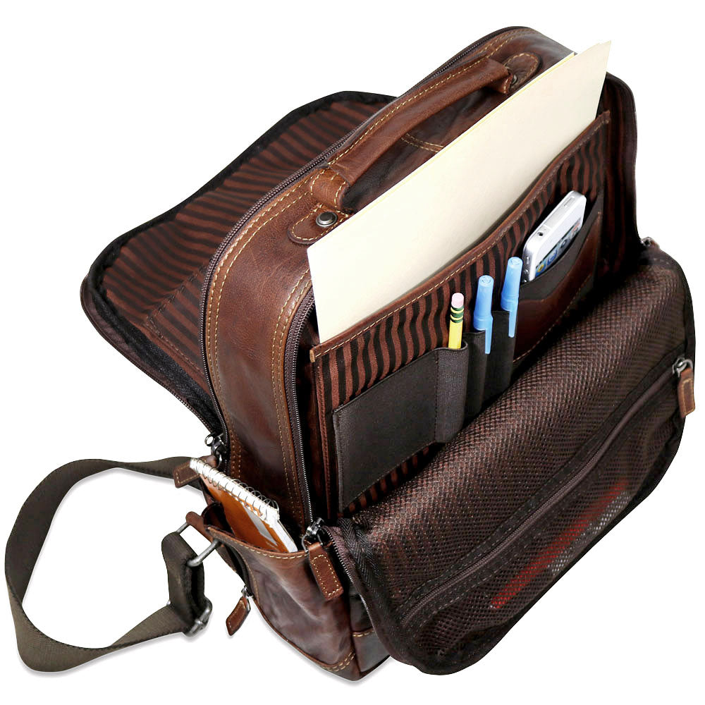 Voyager Compact Convertible Backpack/Messenger Bag #7534 Brown Interior