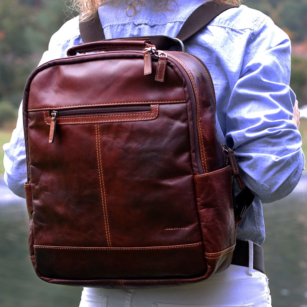 Voyager Compact Convertible Backpack/Messenger Bag #7534 Brown Lifestyle 6