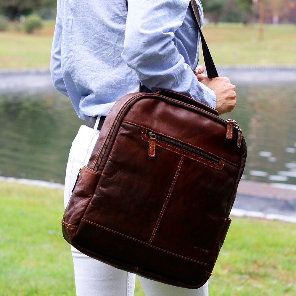Voyager Compact Convertible Backpack/Messenger Bag #7534 Brown Lifestyle 7