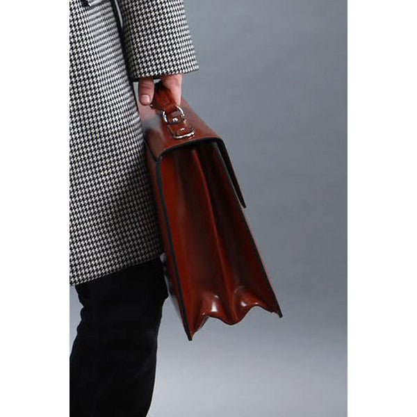 Elements Double Gusset Flap Over Briefcase #4402 Cognac Model Side