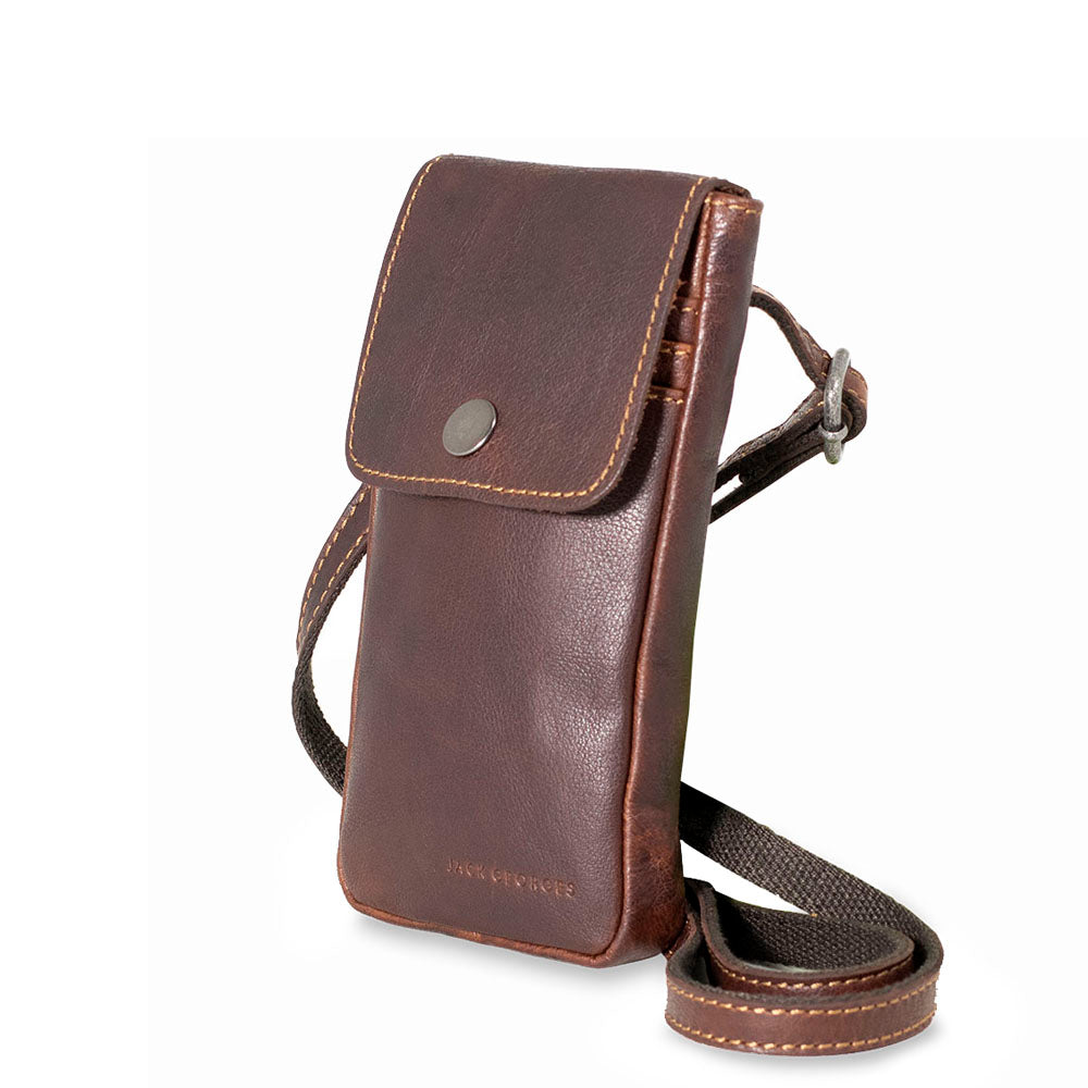 LEATHER PHONE POUCH in brown