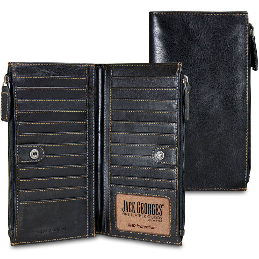 Leather Zippered Wallet - Voyager Large RFID #7718 | Jack Georges
