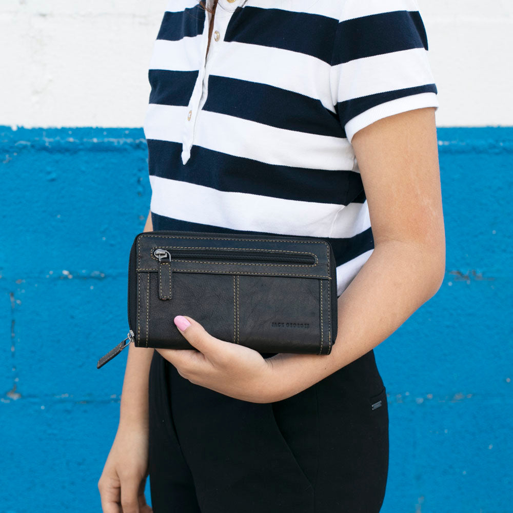 Voyager Large Zip-Around Travel Wallet 7724 Black Lifestyle