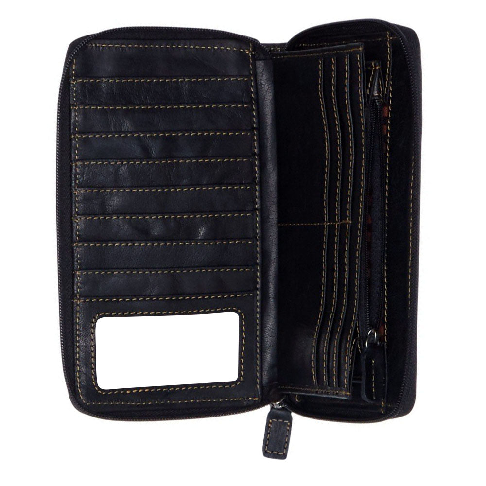Voyager Large Zip-Around Travel Wallet 7724 Black Open