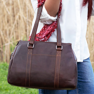 Voyager Satchel Handbag #7815 Brown Lifestyle 2