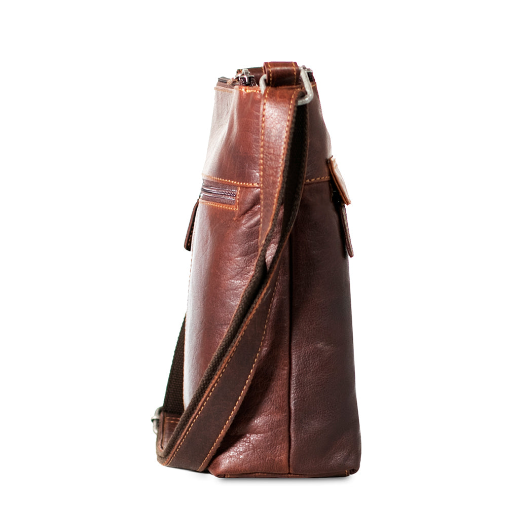 Voyager Zippered Crossbody Hobo Bag #7832 Brown Left Side