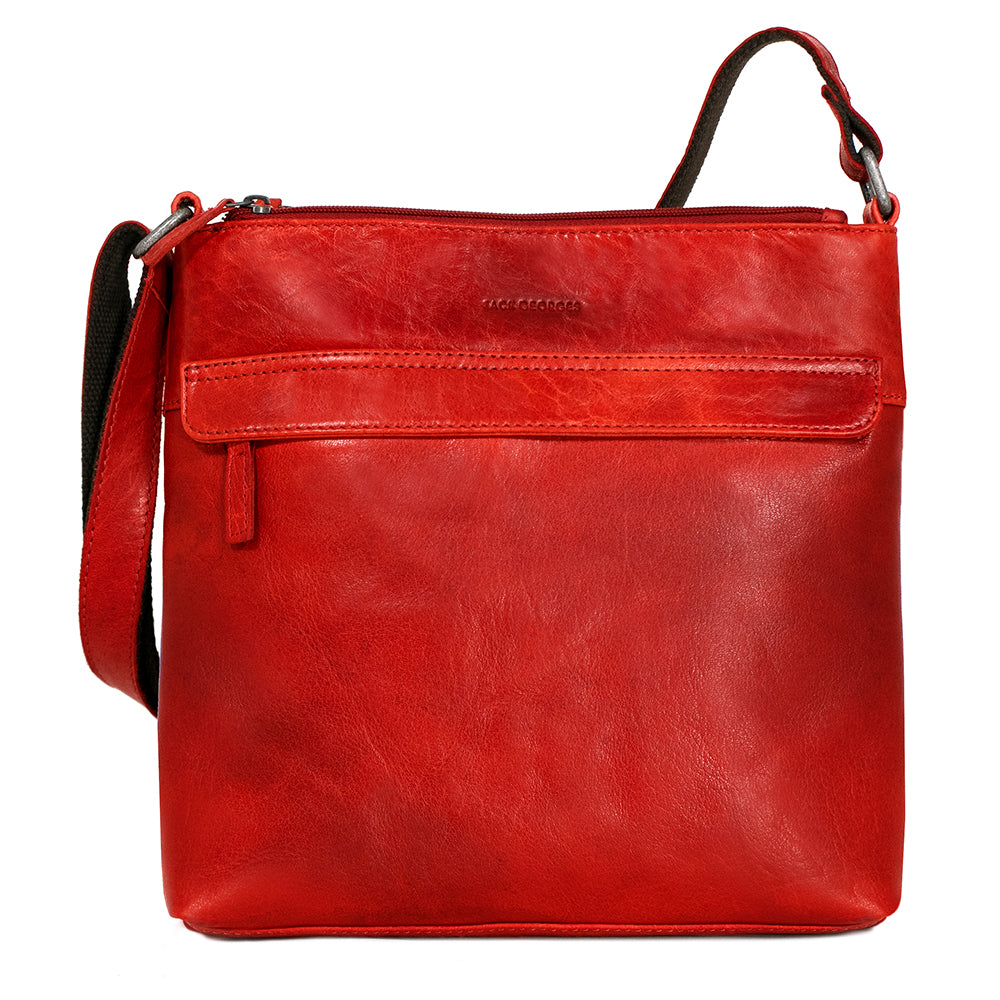 Voyager Zippered Crossbody Hobo Bag #7832 Red Front