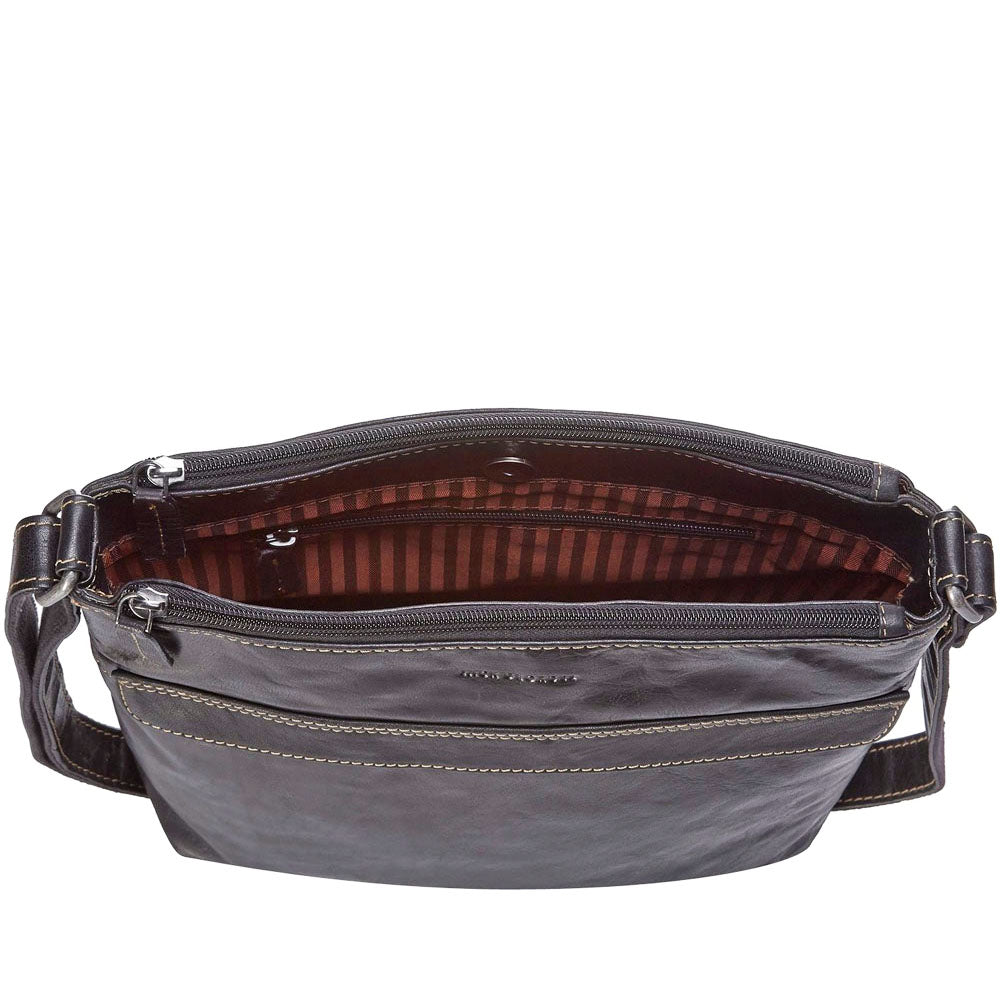 Voyager Zippered Crossbody Hobo Bag #7832 Black Interior