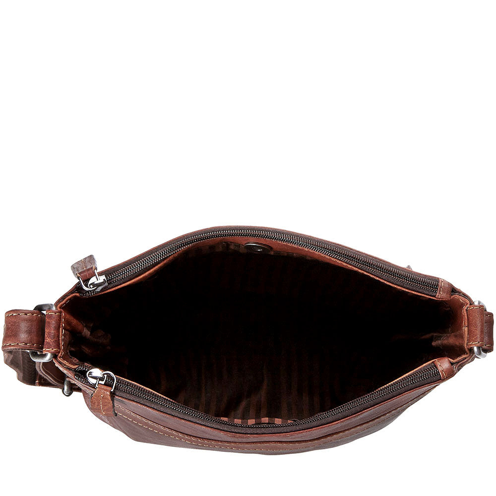 Voyager Zippered Crossbody Hobo Bag #7832 Brown Interior