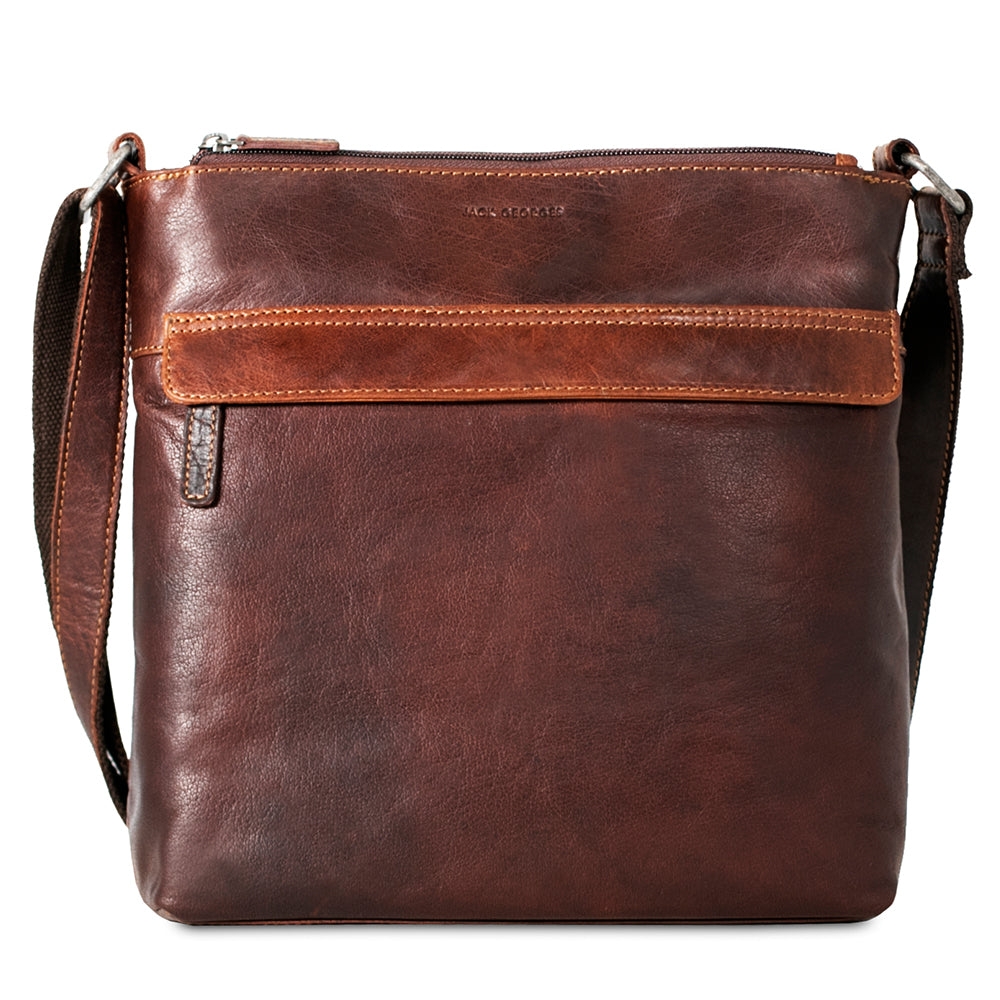 Voyager Zippered Crossbody Hobo Bag #7832 Brown Front