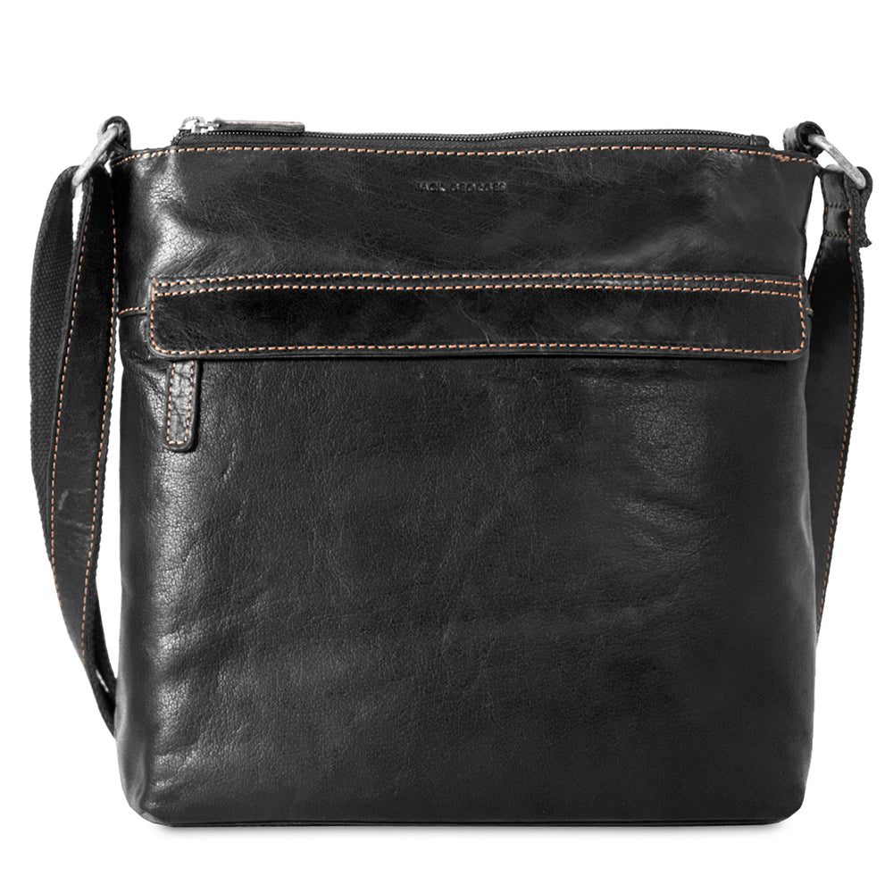 Voyager Zippered Crossbody Hobo Bag #7832 Black Front