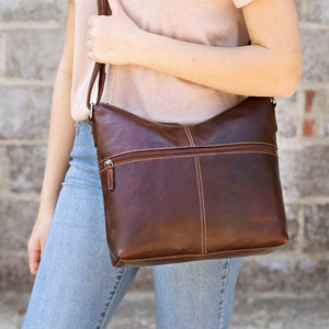 Voyager Uptown Hobo Bag w/Large Front Pocket #7874 Brown Lifestyle
