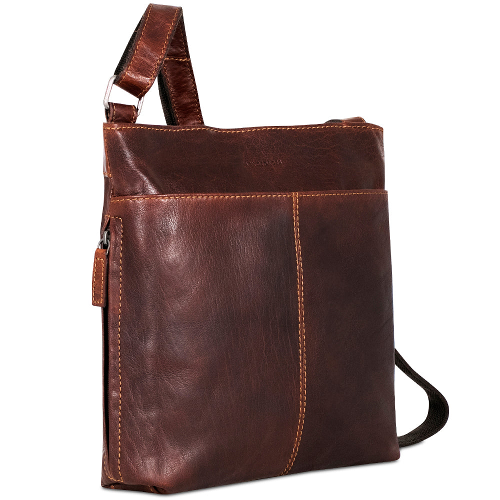 Voyager Small Zippered Crossbody Bag #7880 Brown Left Front