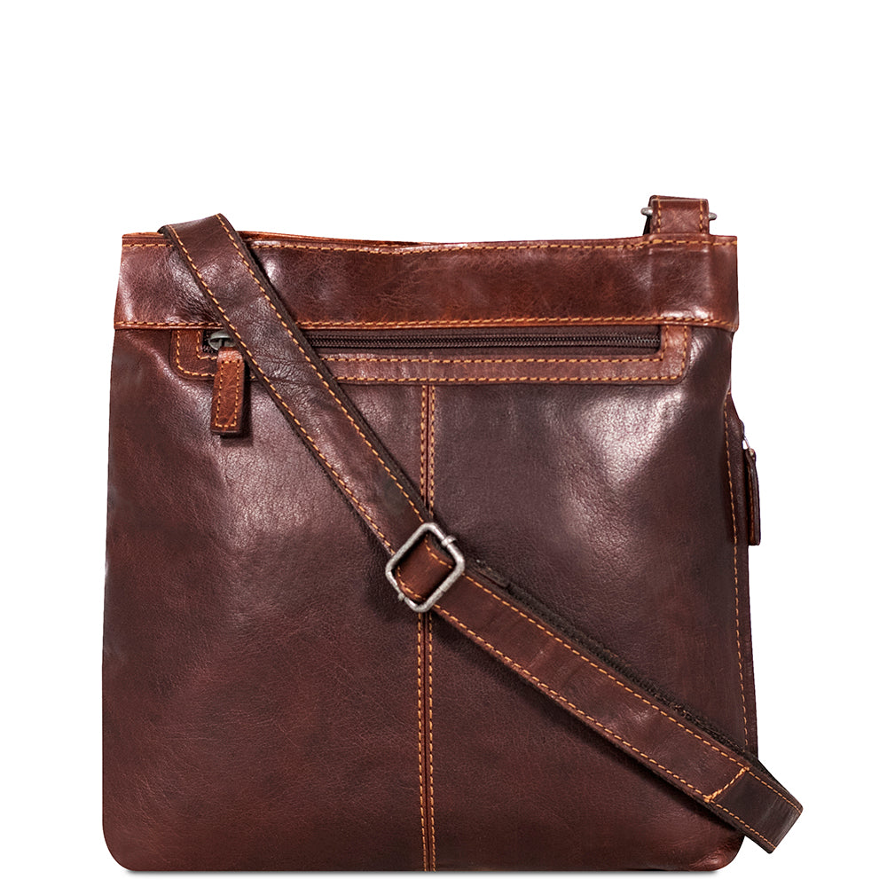 Voyager Small Zippered Crossbody Bag #7880 Brown Back