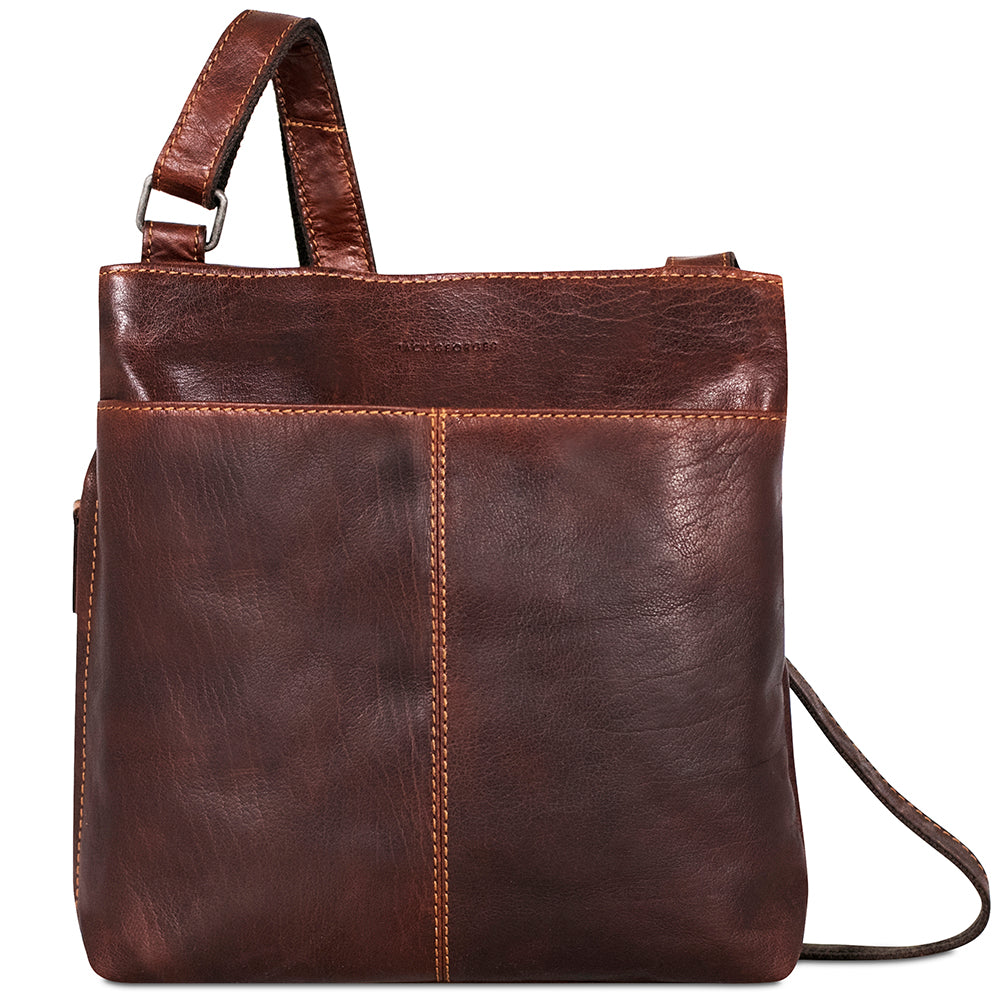 Voyager Small Zippered Crossbody Bag #7880 Brown Front