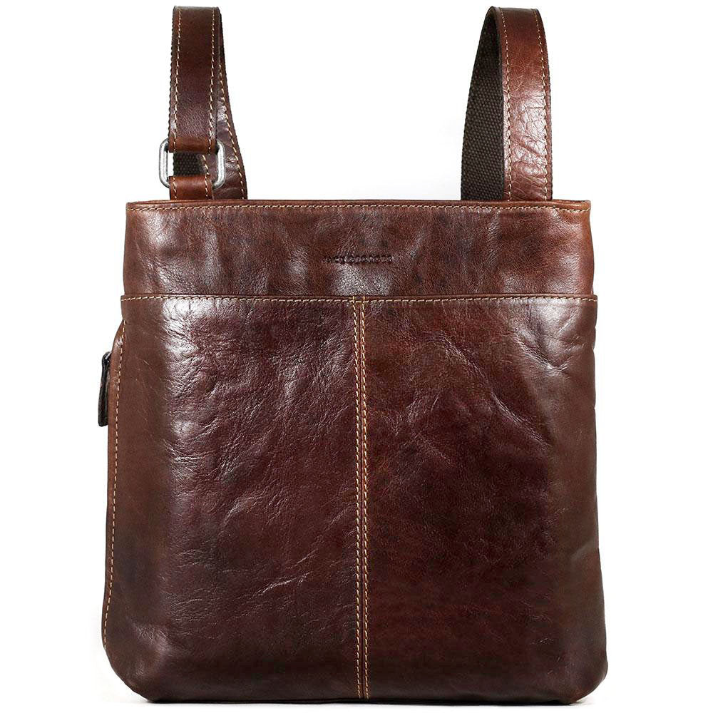 Voyager Small Zippered Crossbody Bag #7880 Brown Front