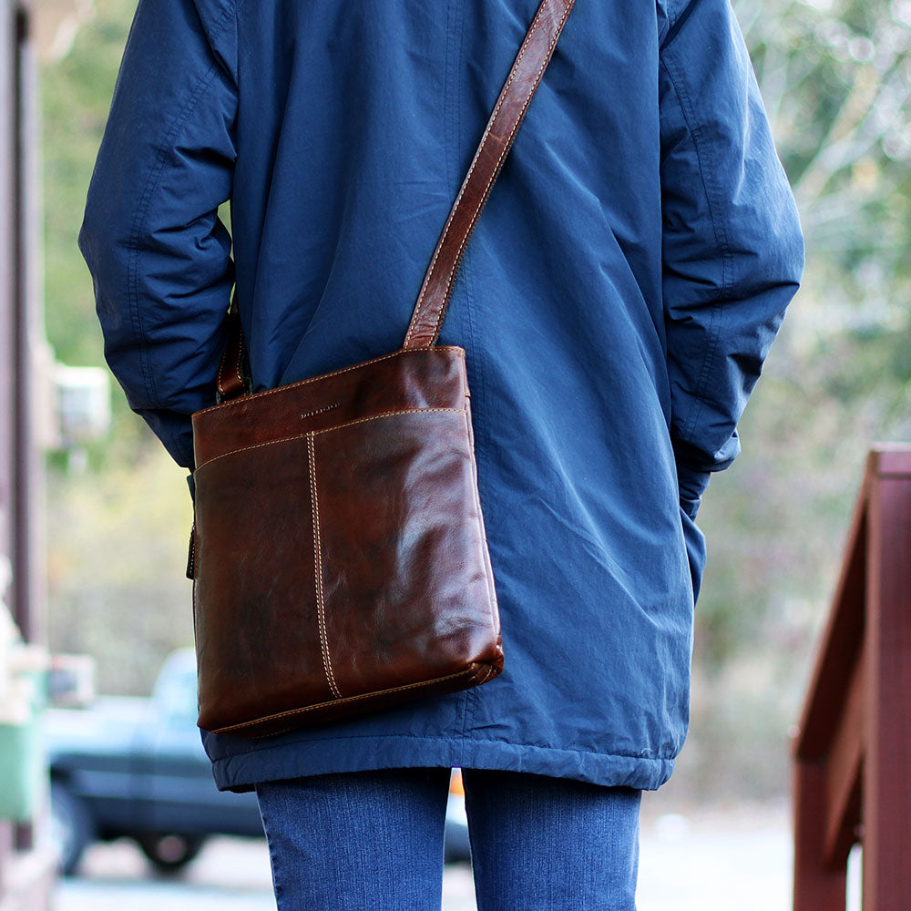 Voyager Small Zippered Crossbody Bag #7880 Brown Lifestyle