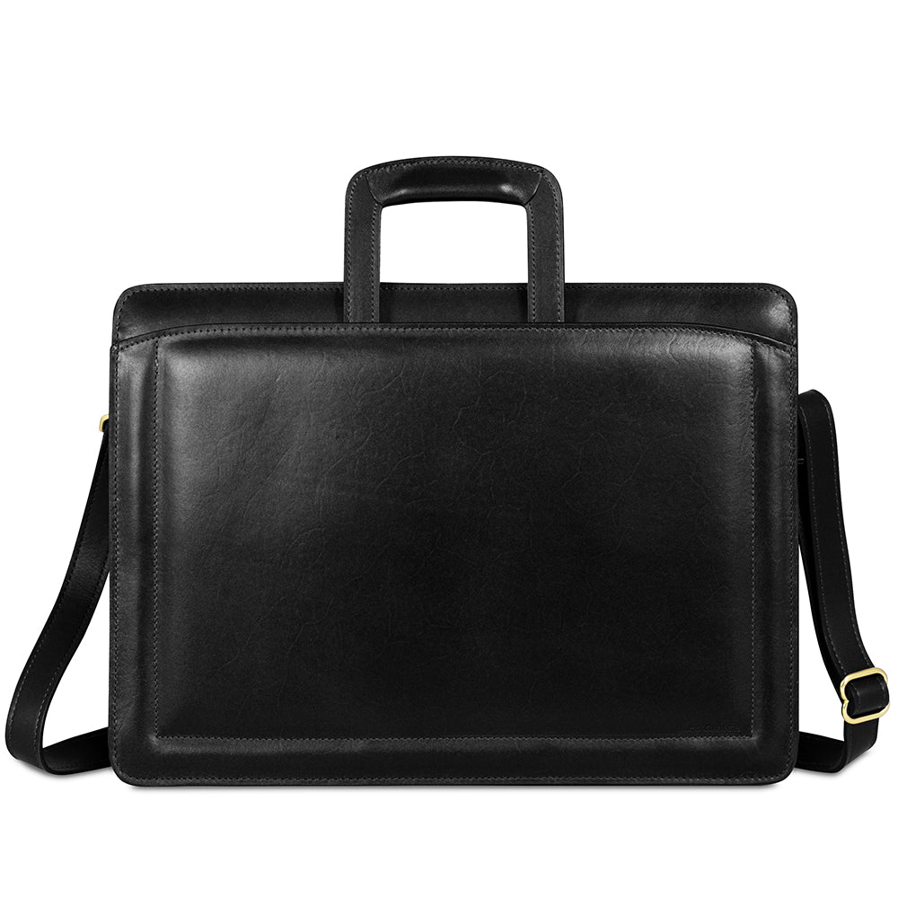 Belting Slim Leather Briefcase #9001 Black Front