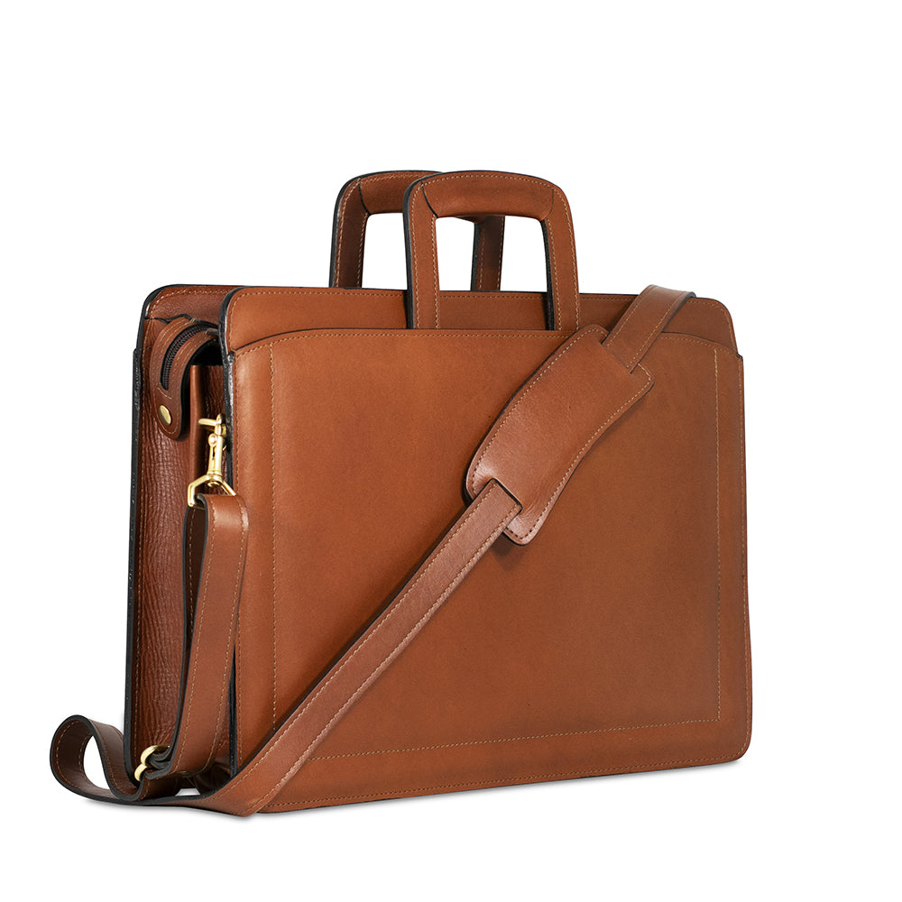 Belting Slim Leather Briefcase #9001 Tan Left Back