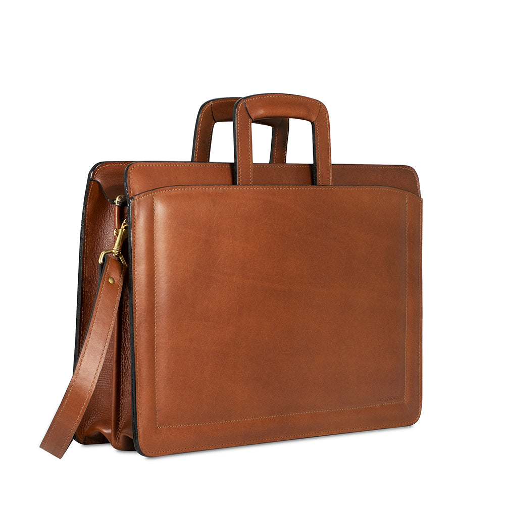 Jack Georges Belting Double Gusset Flap Over Briefcase - Tan
