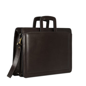 Belting Slim Leather Briefcase #9001 Brown Left Front