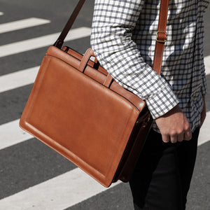 Belting Slim Leather Briefcase #9001 Tan Lifestyle 2