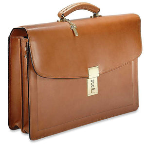 Belting Leather Double Gusset Flapover Combination Lock Briefcase #9003 Tan Front Face