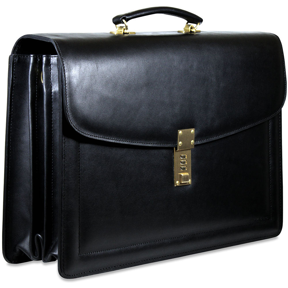 Belting Leather Executive Combination Lock Briefcase #9004 Black Right Front