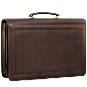 Belting Leather Executive Combination Lock Briefcase #9004 Brown Back Left