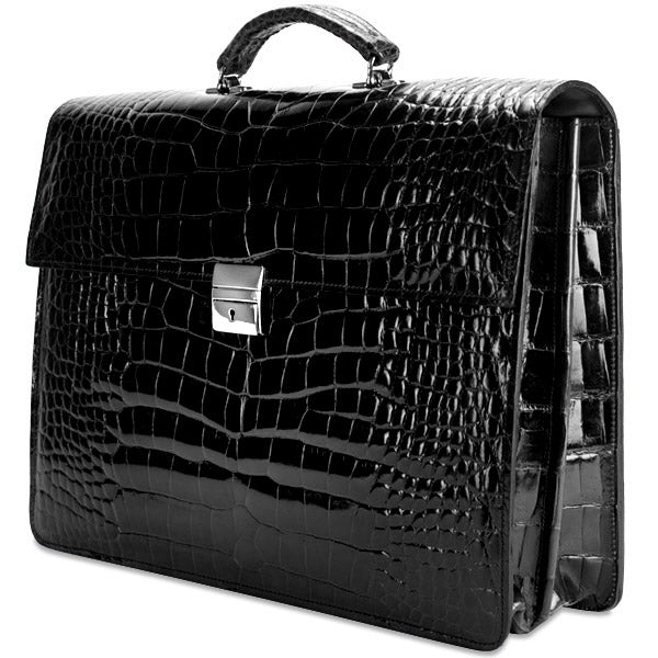 Jack Georges American Alligator Black Double Gusset Flap over #AL422 (Front Right Side)