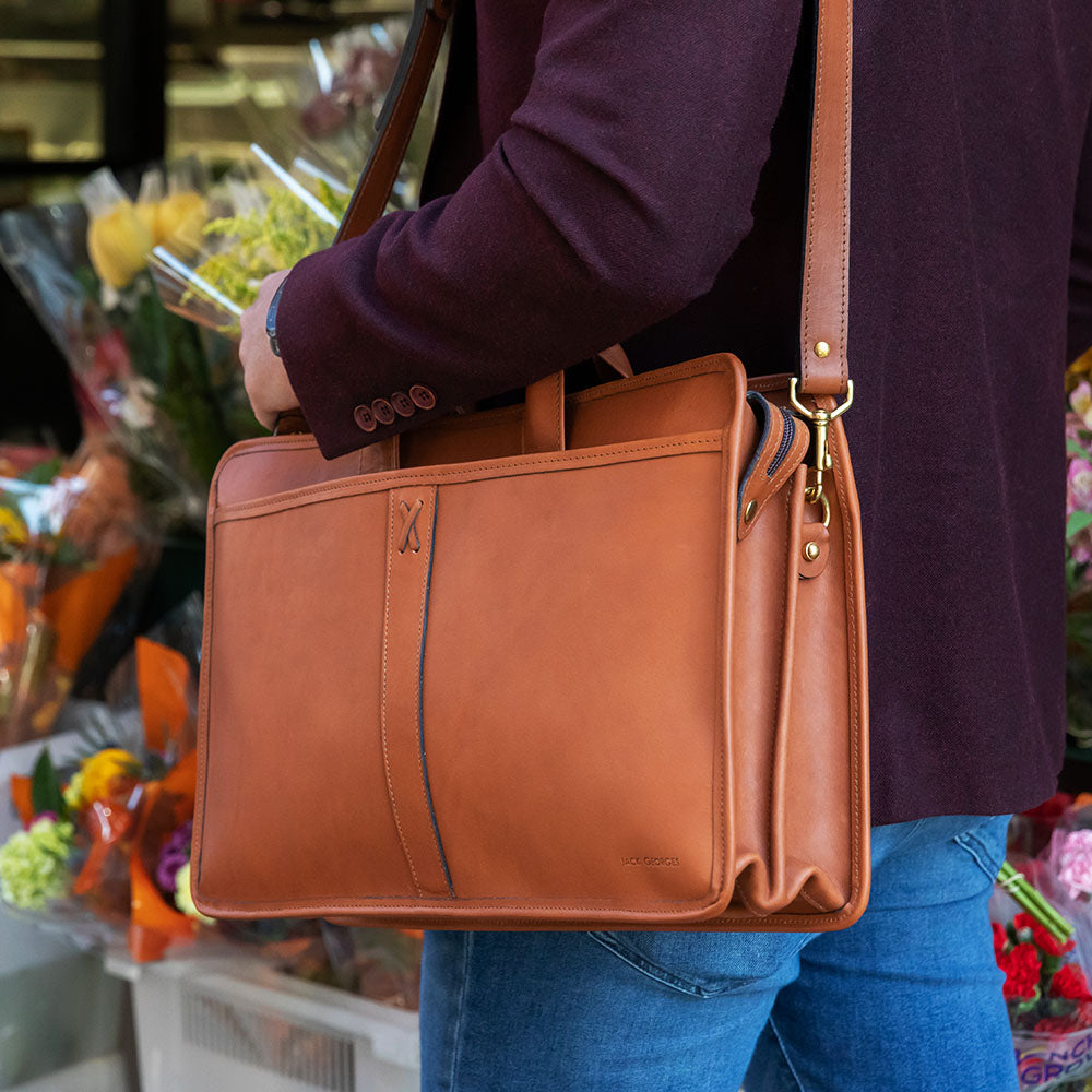 Belmont Professional Leather Briefcase #B2202 Cognac Lifestyle 2