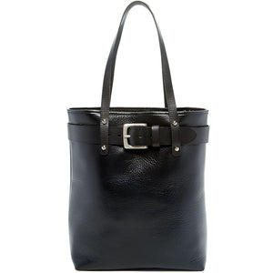 Belmont Open Leather Tote Bag #B2971 Black Front