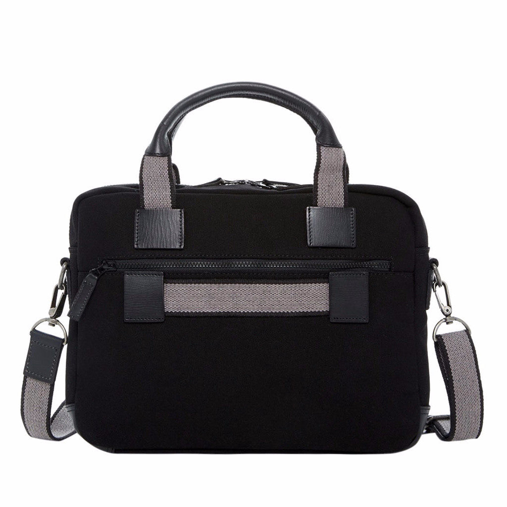 Canvas Double Entry Top Zip Briefcase #CV230 Black Back Face