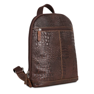 Hornback Croco Small Convertible Backpack/Crossbody #HB133 Brown Left Front