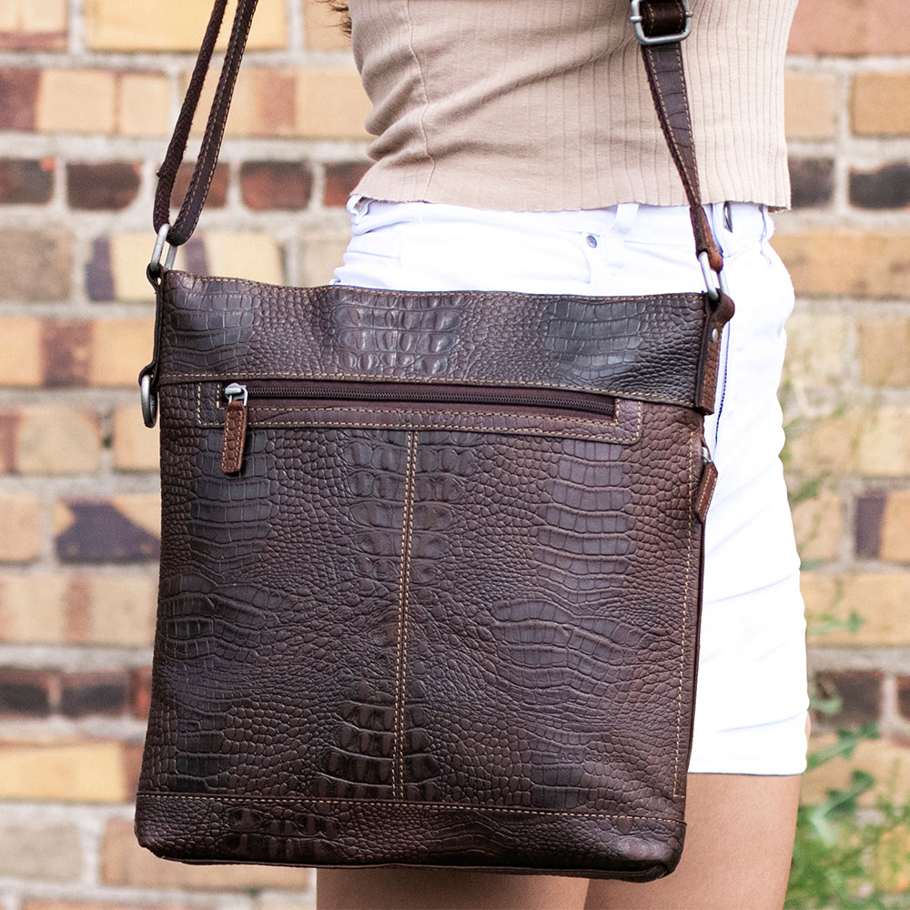 Hornback Croco Crossbody Bag #HB312 Brown Lifestyle