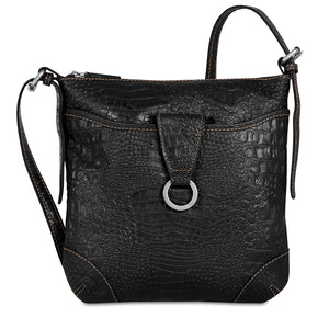 Hornback Croco Serena Crossbody Bag #HB622 Black Front