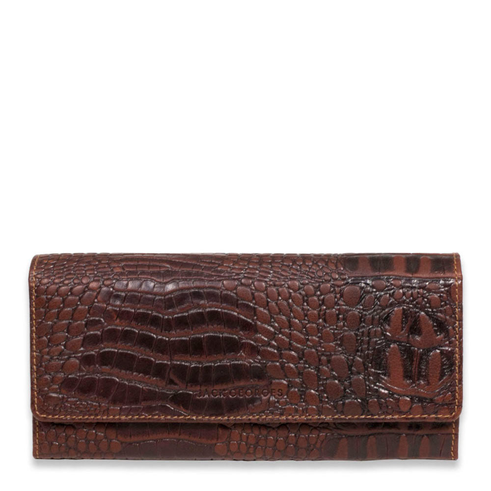 Hornback Croco Clutch Wallet #HB726 Brown Closed