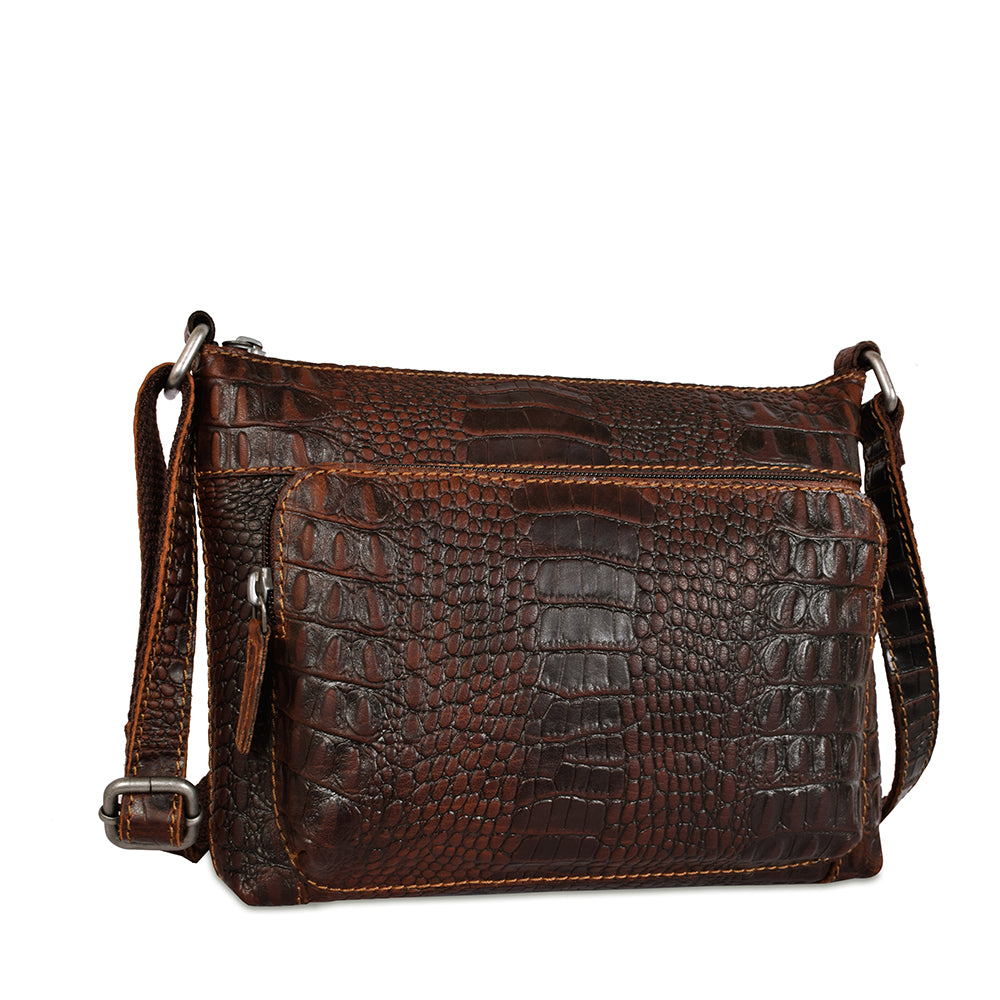 Hornback Croco Mini City Crossbody #HB810 Brown Left Front