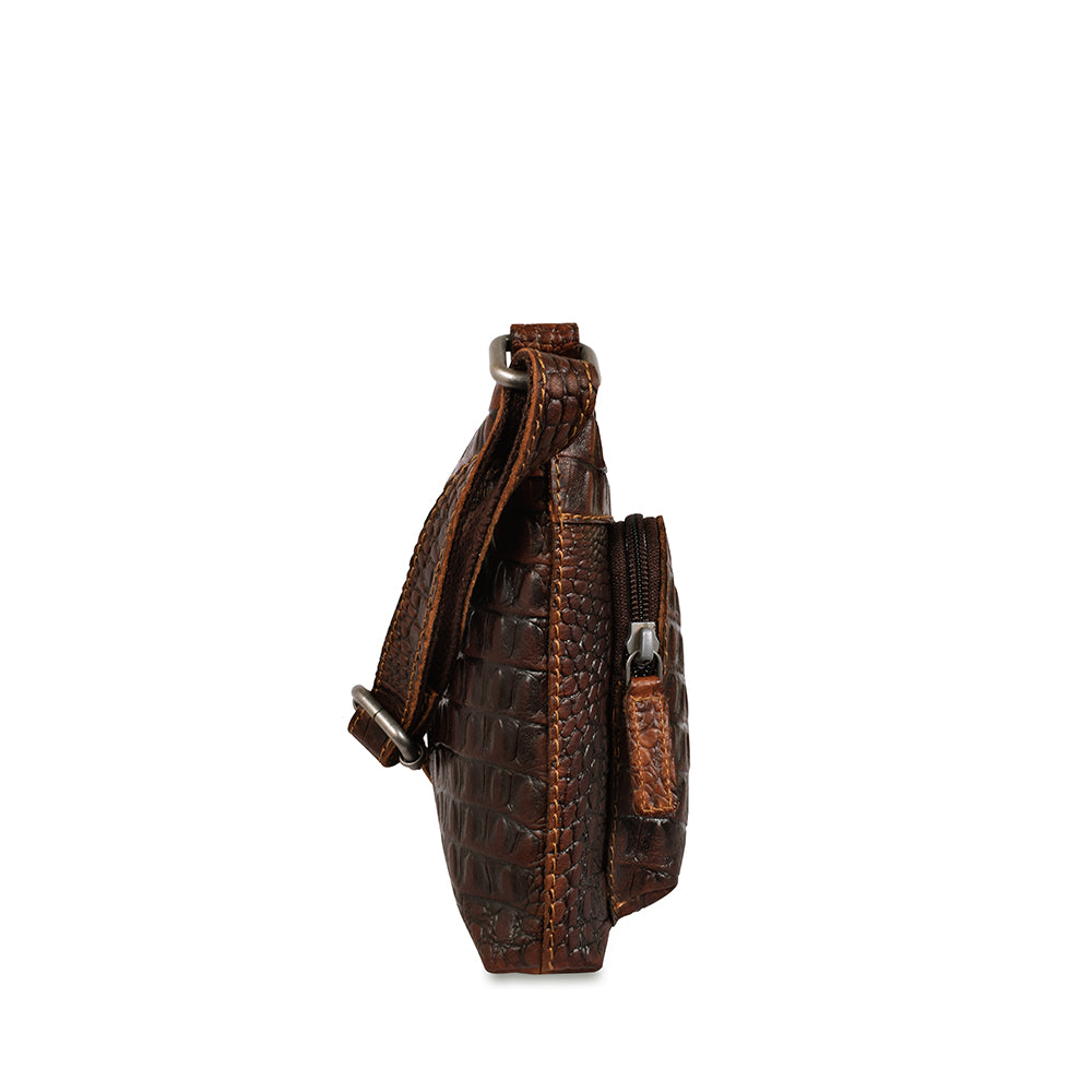 Hornback Croco Mini City Crossbody #HB810 Brown Left Side