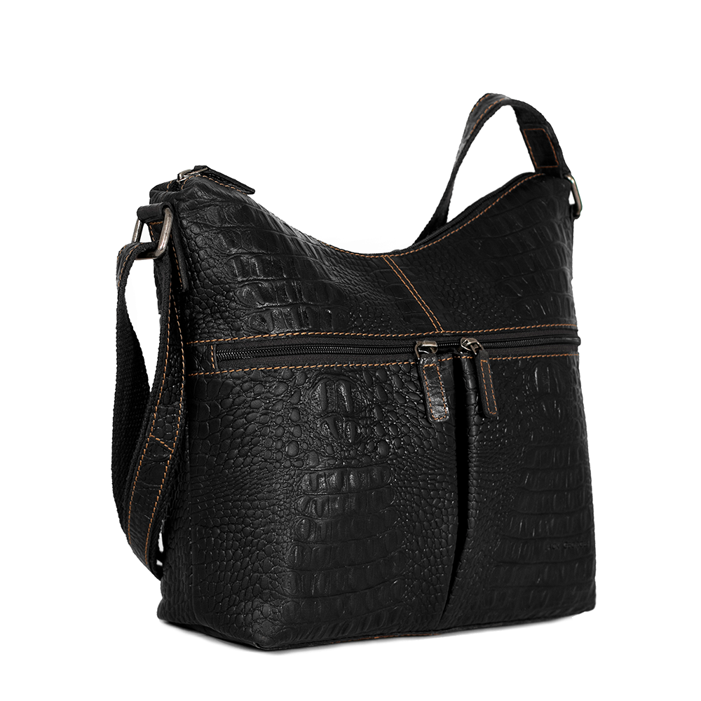 Hornback Croco Hobo Bag #HB814 Black Left Front