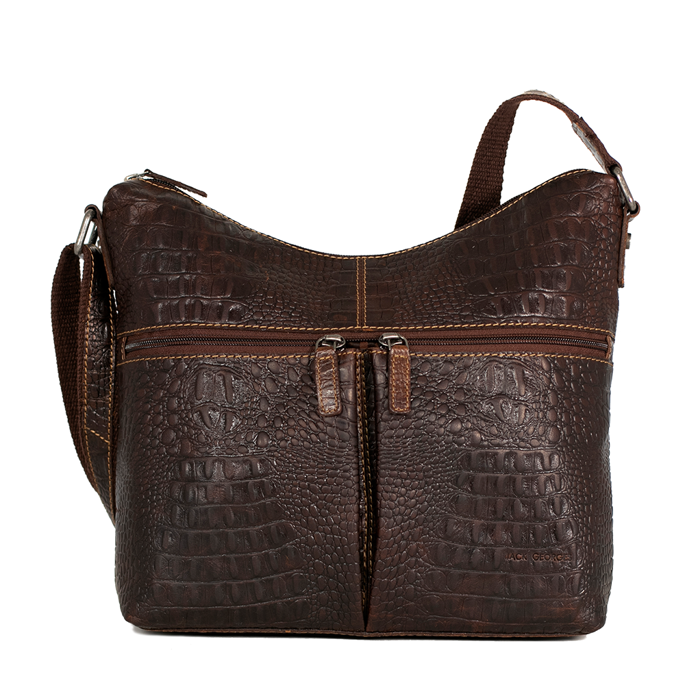 Hornback Croco Hobo Bag #HB814 Brown Front
